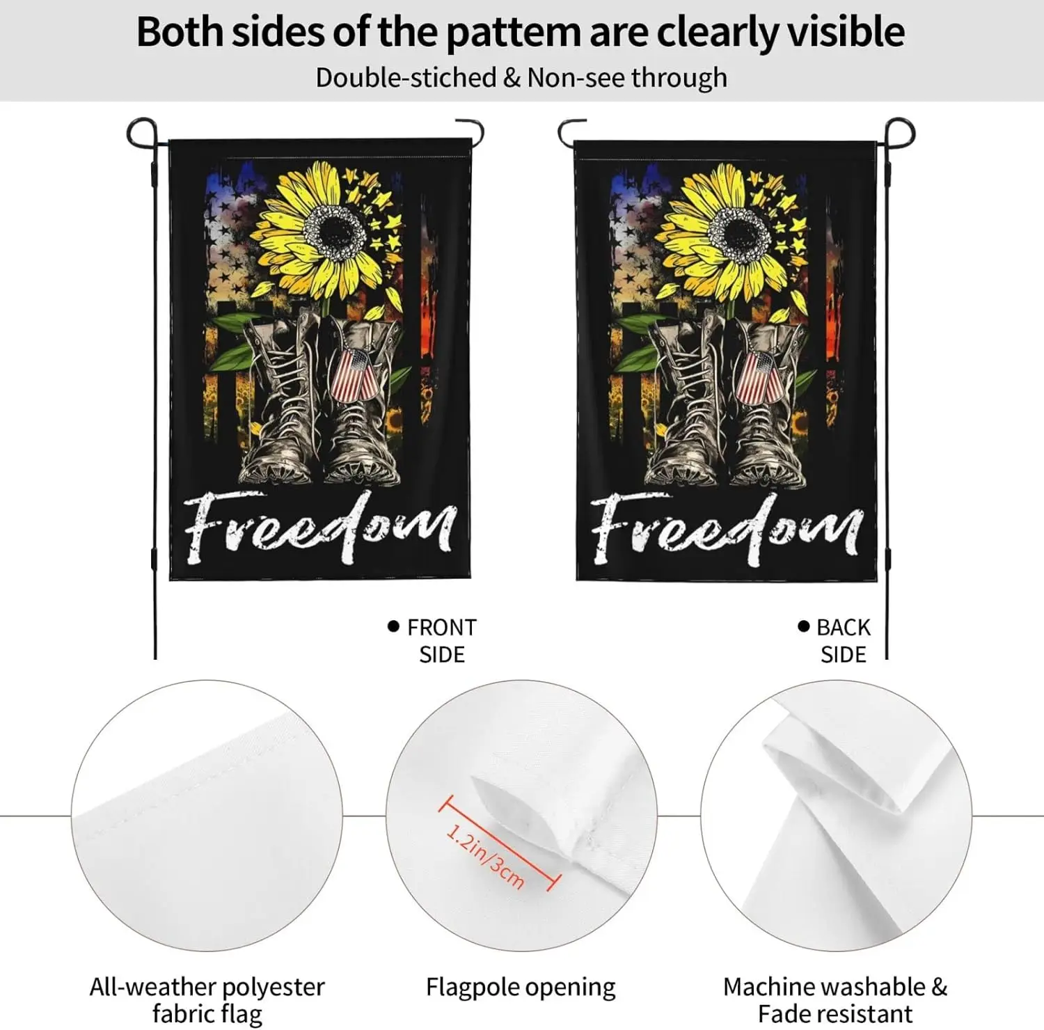 Memorial Day Garden Flag Freedom Boots Sunflower Flag 12 x 18 Inch,Military Soldiers Veterans 4th of July Patriotic Yard Out zzo
