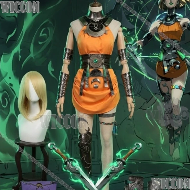 

Anime Game Hadesuu2 Cosplay Melinooee Sexy Orange Jumpsuit Headwear Gloves Socks Props Wig Punk Retro Halloween Navidad Carnaval
