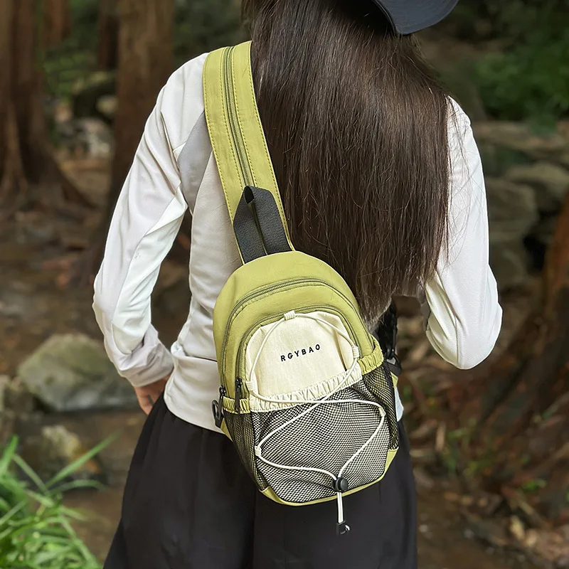 Trendy Retro Crossbody Chest Bag Personality Trendy Color-Block Mini Size Backpack Outdoor Sports Hiking Double Shoulder Bags