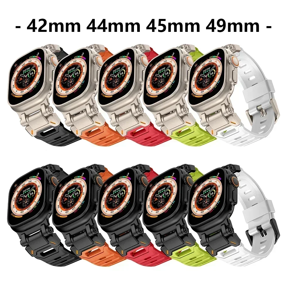حزام حلقة من السيليكون بلون التيتانيوم لساعة أبل الترا 2 49 مللي متر 46 مللي متر 45 مللي متر 44 مللي متر سوار رياضي لسلسلة Iwatch 10 9 8 7 6 Se Correa
