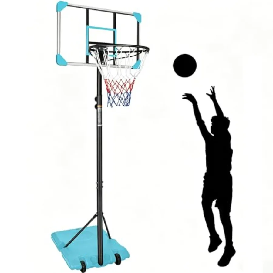

Height Adjustable Basketball Hoop for Youth, 5.67ft Portable Basketball Goal System with 28 Backboard, Stable Fillable Base Whe