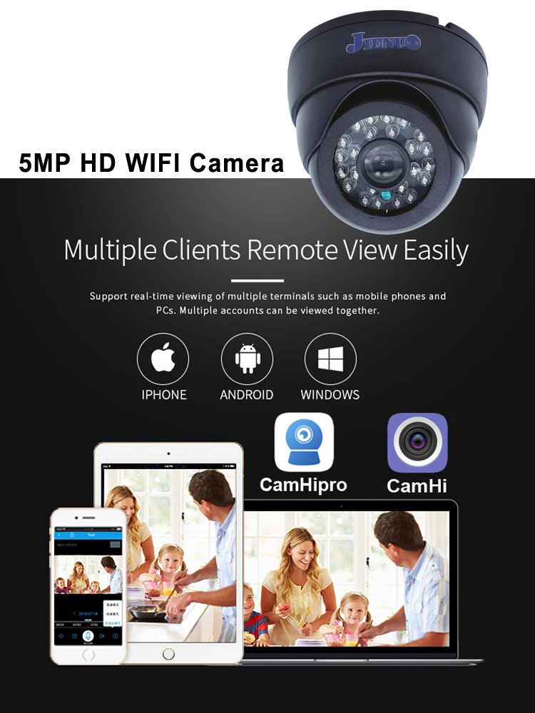 5MP 1080P Wifi IP Camera Dome Indoor Cctv Security Surveillance NightVision Infrared Video Wireless Home Cam Onvif CamHipro