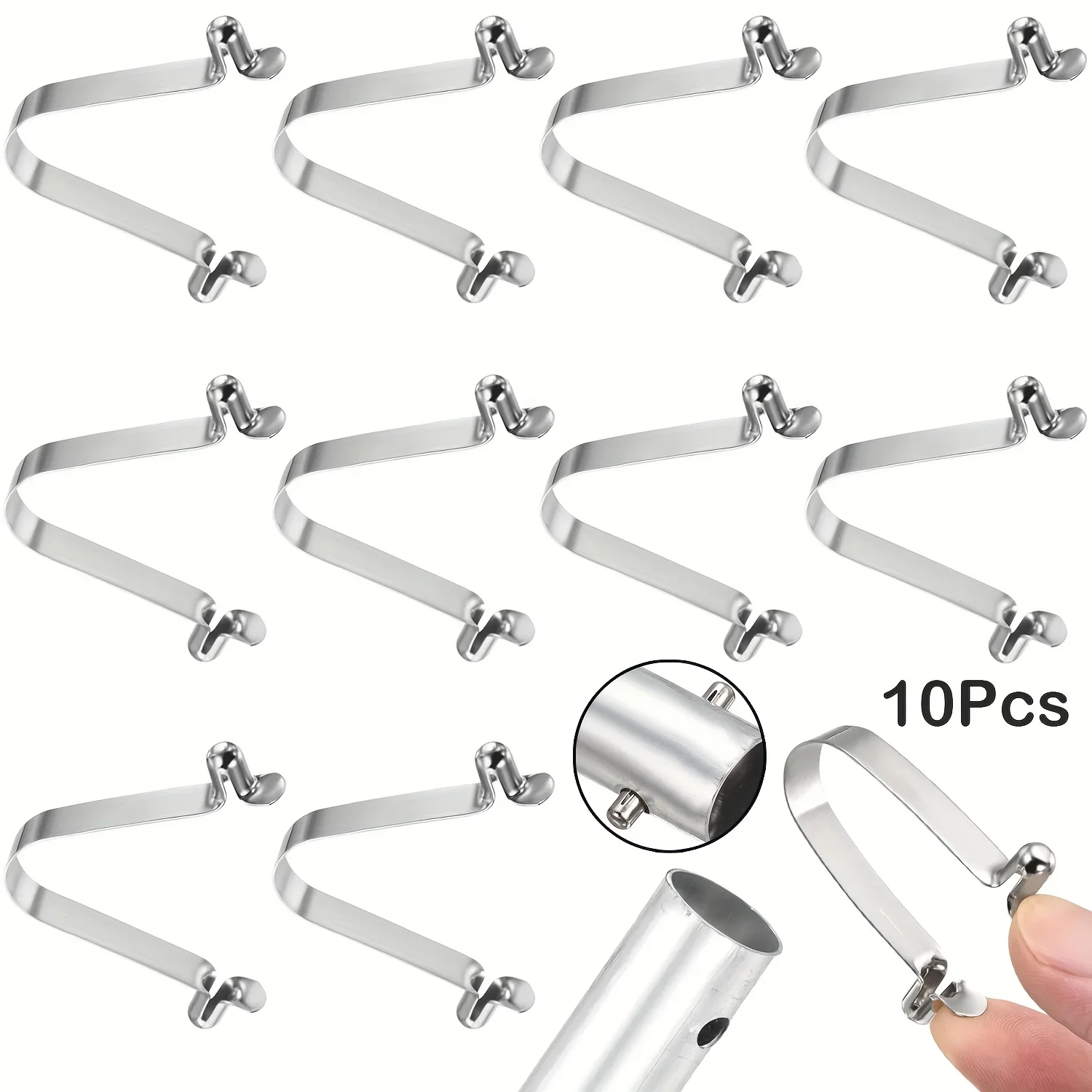 10pcs Double Button Kayak Paddle Spring Clip Stainless Steel V-Shaped Hollow Telescopic Locking Tube Clamp for Tents Camping