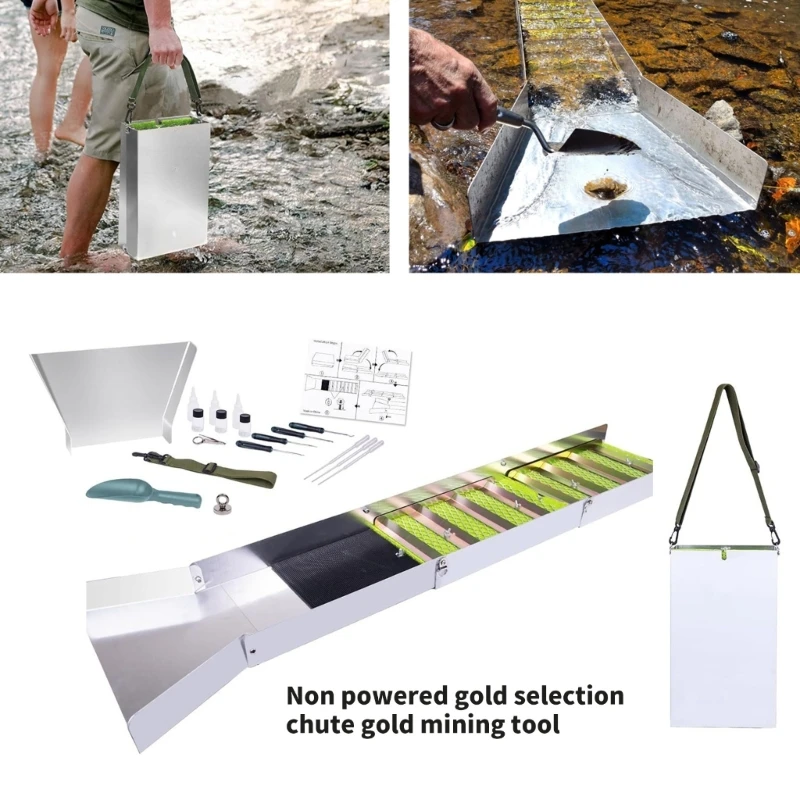 Manual completo prospección oro Pleagado aluminio Sluice Box Tool herramientas minería Conjunto D2RD