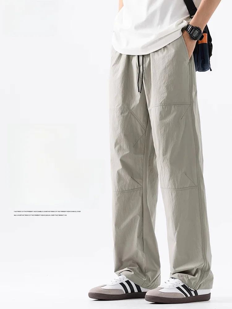 

Рабочие брюки из ледяного шелка, свободные широкие тонкие летние мужские повседневные брюки Qui Dry, прямые брюки, американский Sle Youth Faion