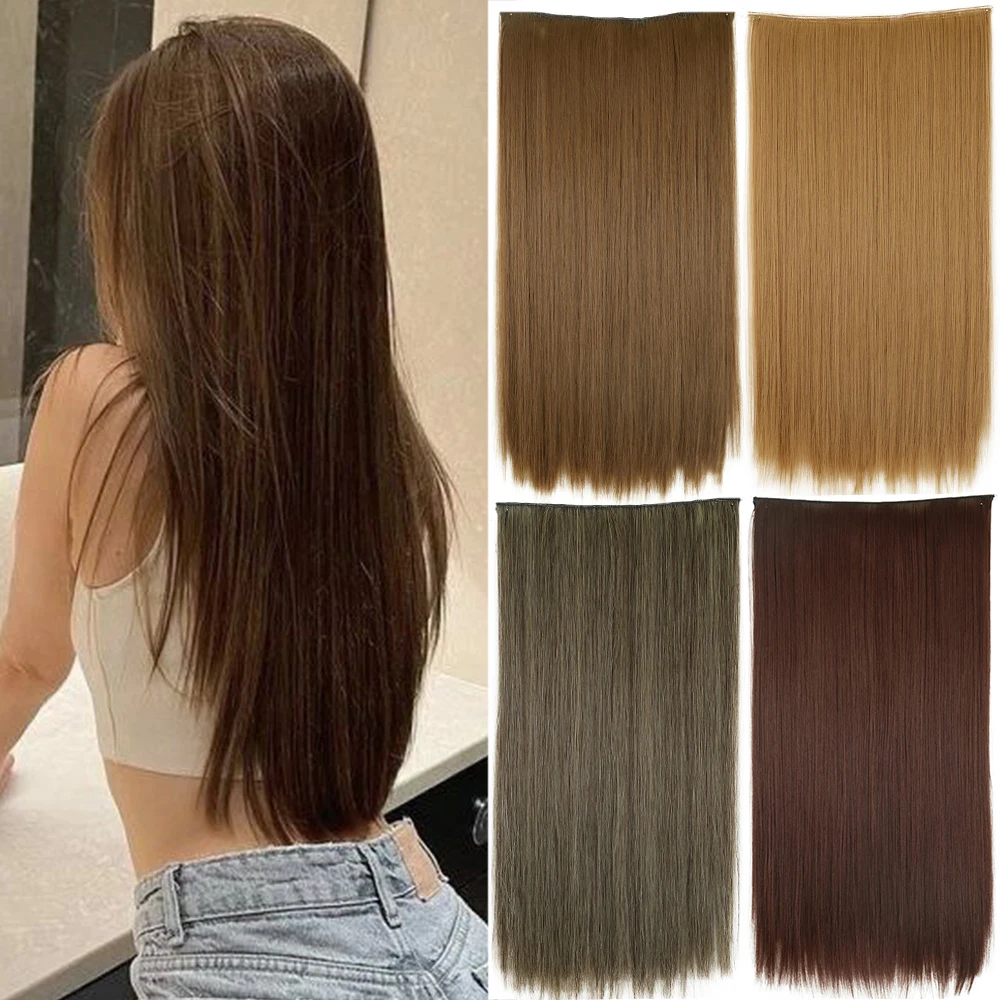 Synthetic 5 Clip On Hair Extension Long Straight Hairpiece Natural Heat Resistant Fiber Fake Hair For Women Hairstyle