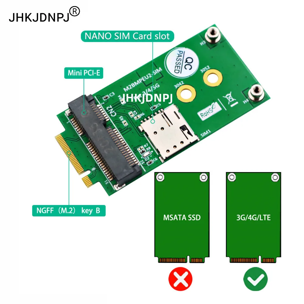M.2 Key B to Mini PCI-E Adapter with SIM card Slot for 3G/4G/5G Module