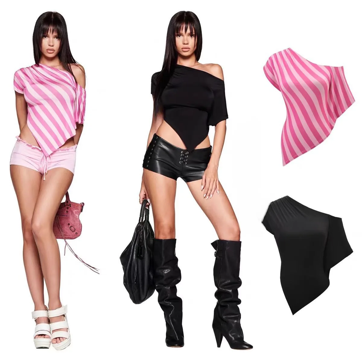 

Asymmetric Single oulder Cloak Sle PU Leather Tight Casual orts Women's Faion Spring Summer Autumn ort Set