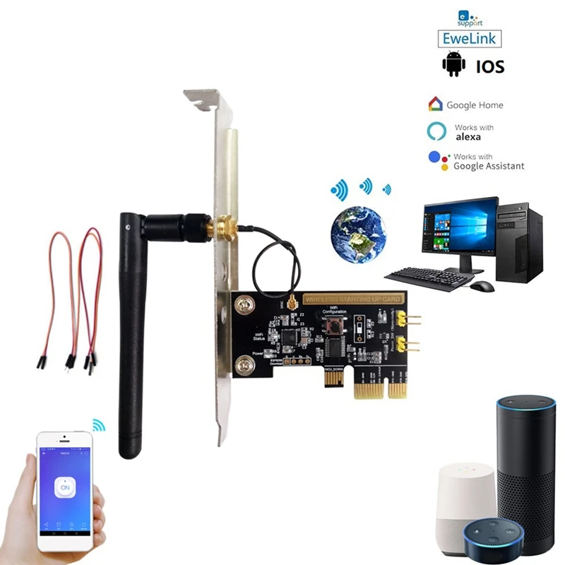 Wifi Computer Power Reset Switch Card Voice Control With Antenna For Google Home Alexa