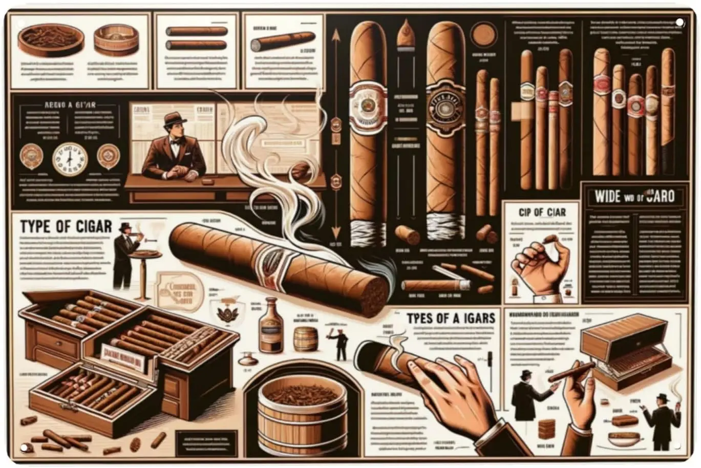 Y1,Connoisseur;s Choice Classic Cigar Guide Metal Wall Art - Vintage Home Decor Tin Sign with Types, Crafting, ; Accessori