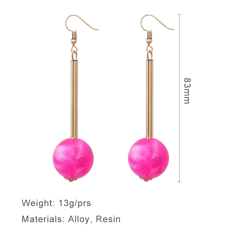 Long Drop Resin Ball Earrings For Women Metal Bar Colorful Round Beads Drop Ear Jewelry Classic Simple Bohemia Design 2023347