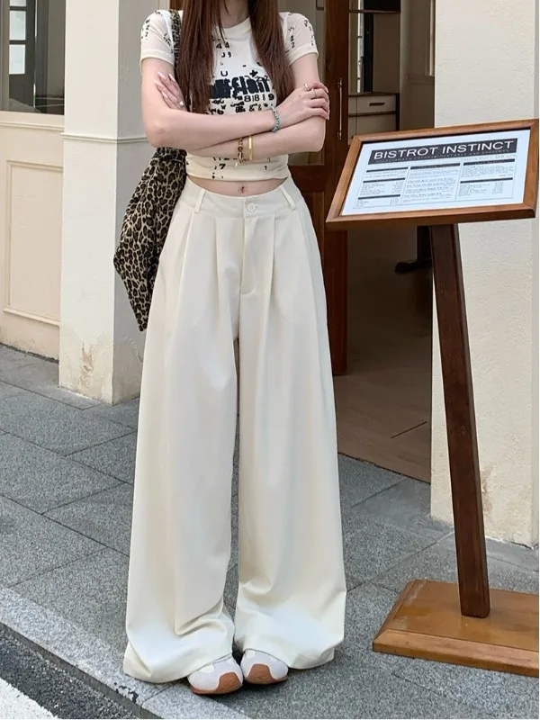 Laid-back Style Wide Leg Suit Pants High Waist Slim Straight Casual Women's Trousers Draped Summer Versatile Floor-Length