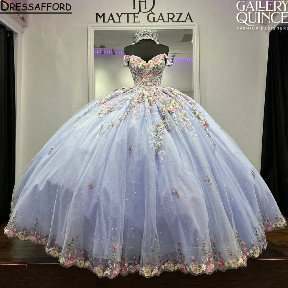 Lilac Princess Off The Shoulder Ball Gown Quinceanera Dress 2024 With Appliques Birthday Prom Dress For Girl Bow Lace Up Back