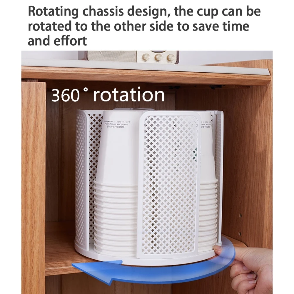 Desk Rotatable Coffee Cup Dispenser Kitchen Organizer Shelf Plastic Bathroom Makeup Storage Organization Rack Desktop Lid Holder