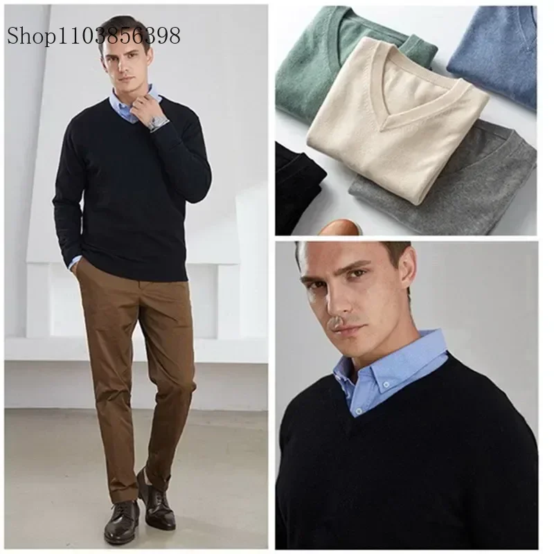 Fashion Men's Sweaters Casual Slim Fit Basic V Neck Knitted Sweater Pullover Male Autumn Winter Warm Knitwear Tops Mens Clothes