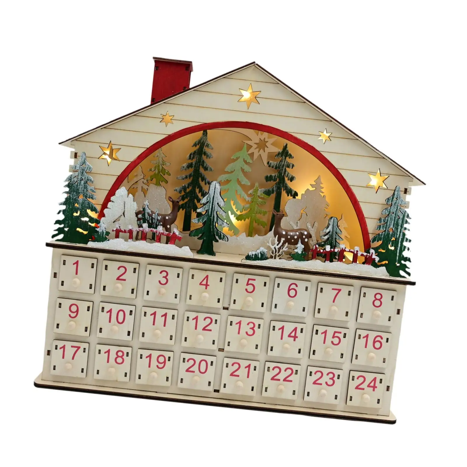 

Рождественский деревянный адвент-календарь со светодиодной подсветкой для камина, праздничной гостиной