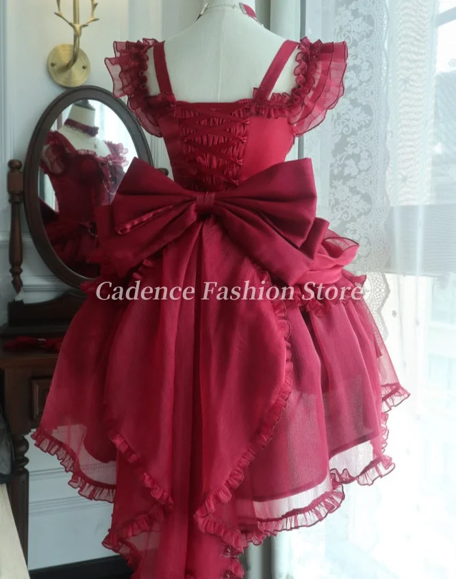 Customized  Gorgeous Red Gothic Witch Lolita Victorian Opera Ball Gowns Corset Bowknot Short Evening Gowns Party Dresses
