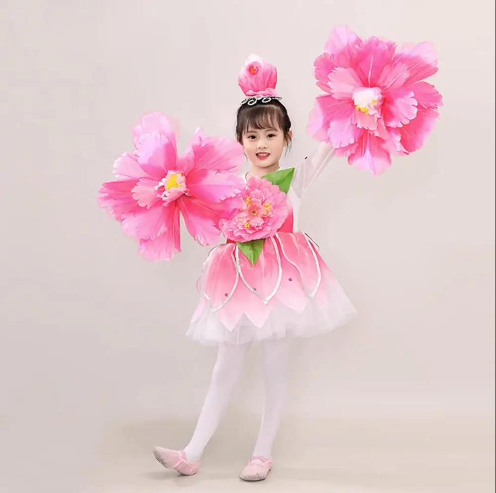 Girls Flower Dancewear Costume Kids Modern Dance Sequined Ballroom Party Dancing Dress Child Dancing Tutu Dress Clothes For Girl