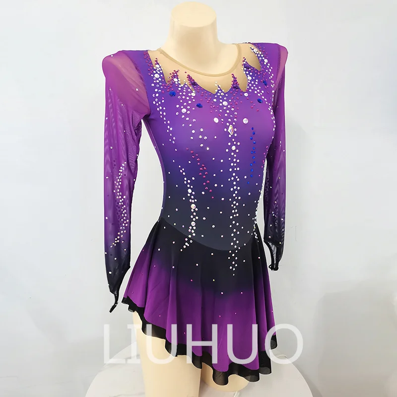 LIUHUO Professional Customized Figure Skating Performance Dress Woman Competition Grading Skating Skirt for Woman Long Sleeves