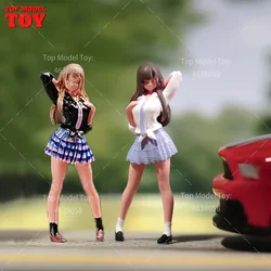 Painted Miniatures 1/64 1/87 1/24 Short Skirt Girl Anime Characters Female Scene Figure Dolls Unpainted Model For Cars Vehicles
