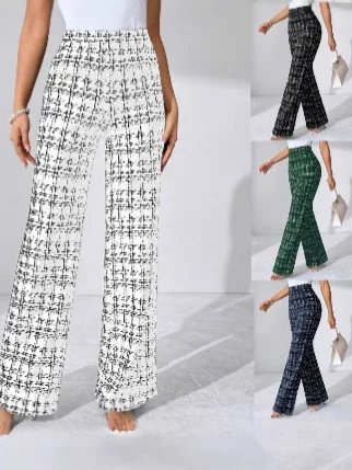 Pant women 2026 casual summer fashion casual checkered plaid printed elastic waist long pant XXXXXL Women's clothing