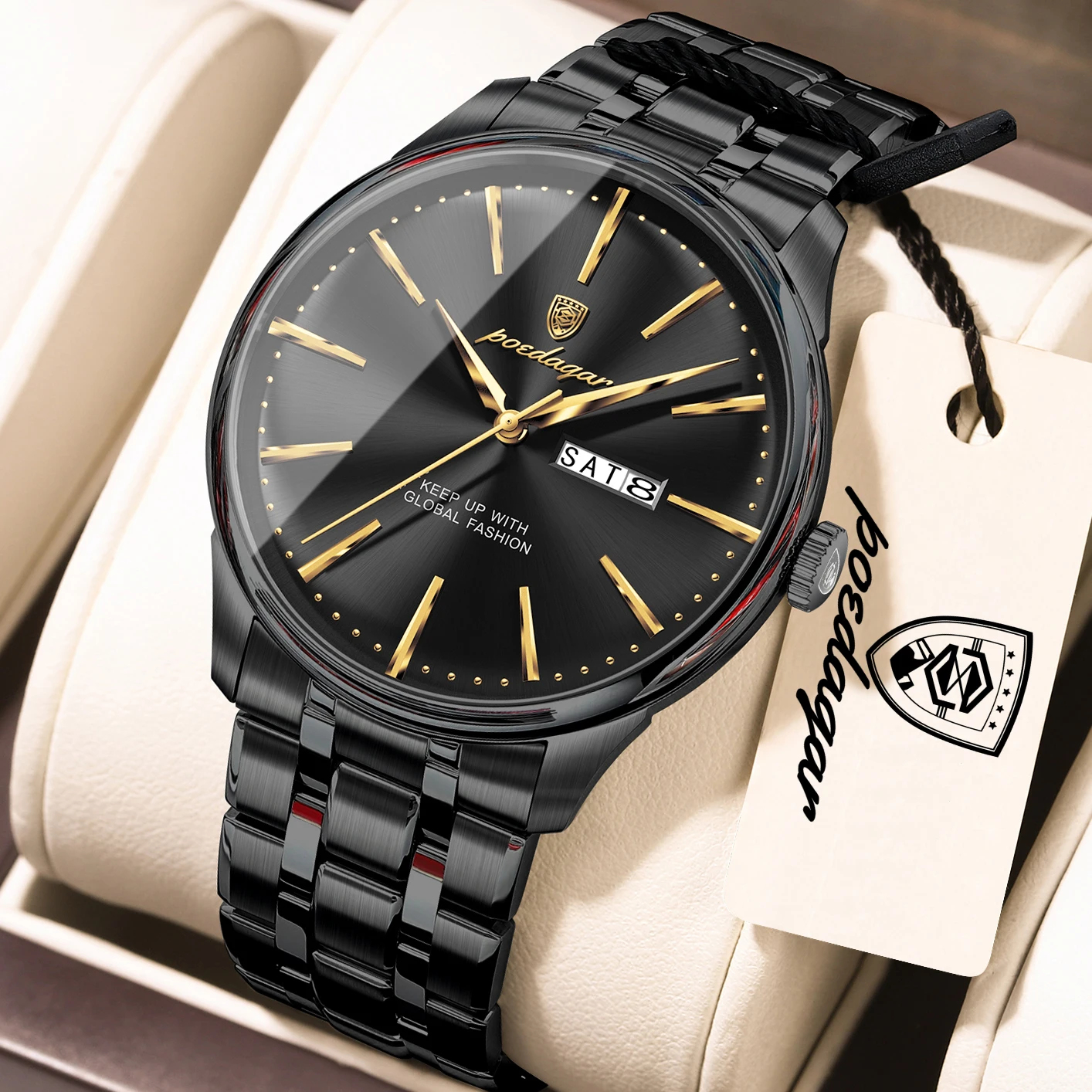 POEDAGAR Luxury Business Man Clock Date Week Waterproof Stainless Steel Men Watch High Quality Quartz Casual Men's Watches Reloj