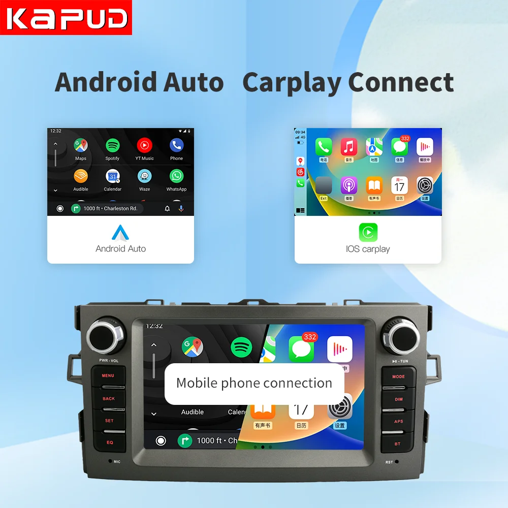 Kapud 7' Android 14 2 Din Car Radio Multimedia For Toyota Corolla Auris E150 2006 -2012 Carplay Auto 360 GPS Navigation Wifi DPS