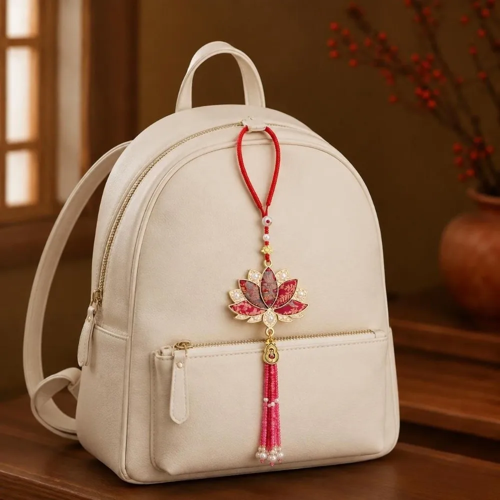 Elegant Embroidery Chinese Style Keychain Tassel Handmade Lucky Keyring Portable Creative Handbag Charm for Women