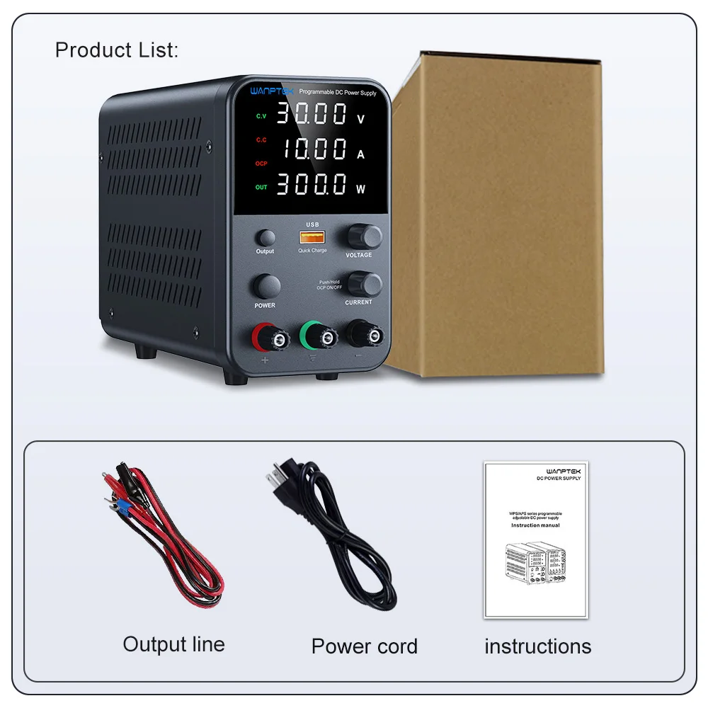 Wanptek DC Lab Power Supply 30V 60V 120V Adjustable Voltage Regulator Preset Voltage Current Dual Input Voltage 220V/110V