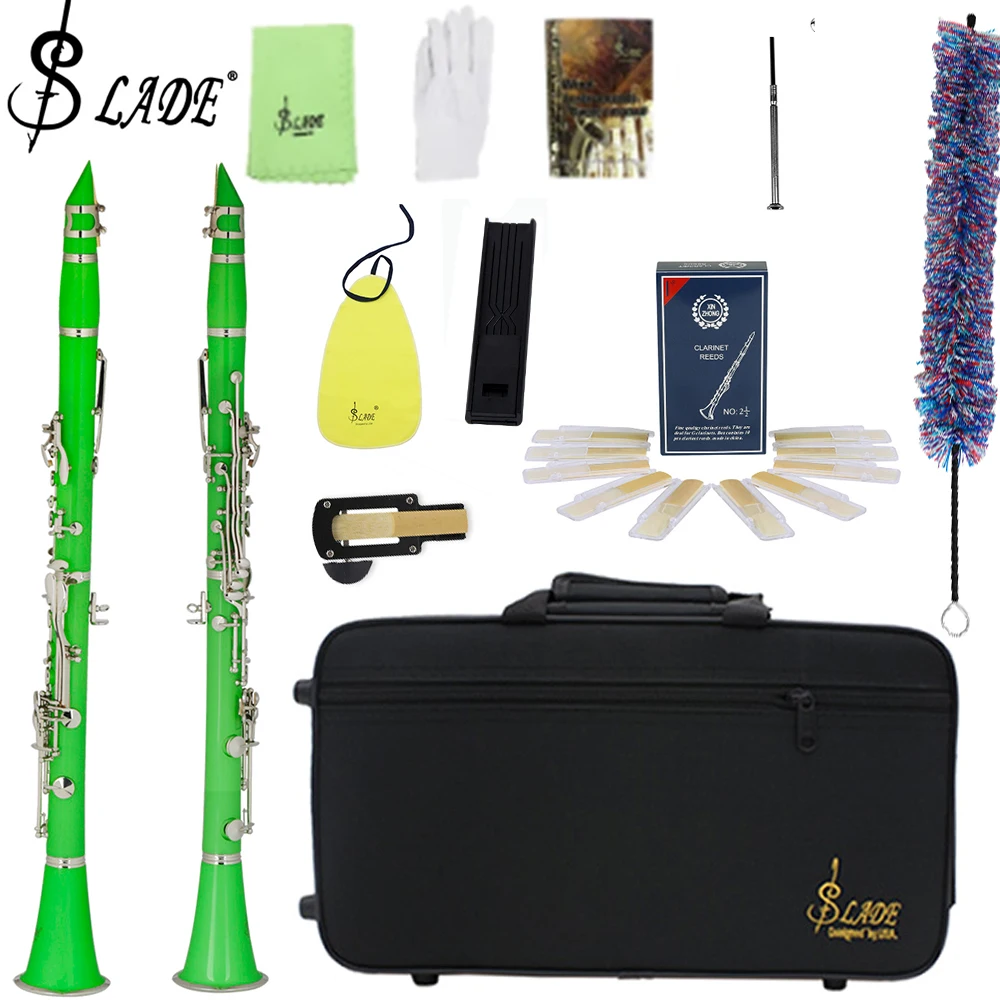 

SLADE Clarinet 17 Key Falling Tune B Green Clarinet ABS Silver Plated Silver Key Bakelite Material with Accessories