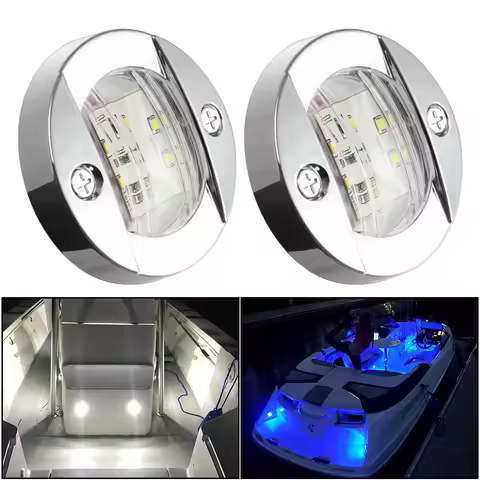 3 Inch Round Marine Boat LED Courtesy Light 12V Transom Stern Anchor Deck Lights for Yacht Dinghy Sailboat Pontoons Freighters