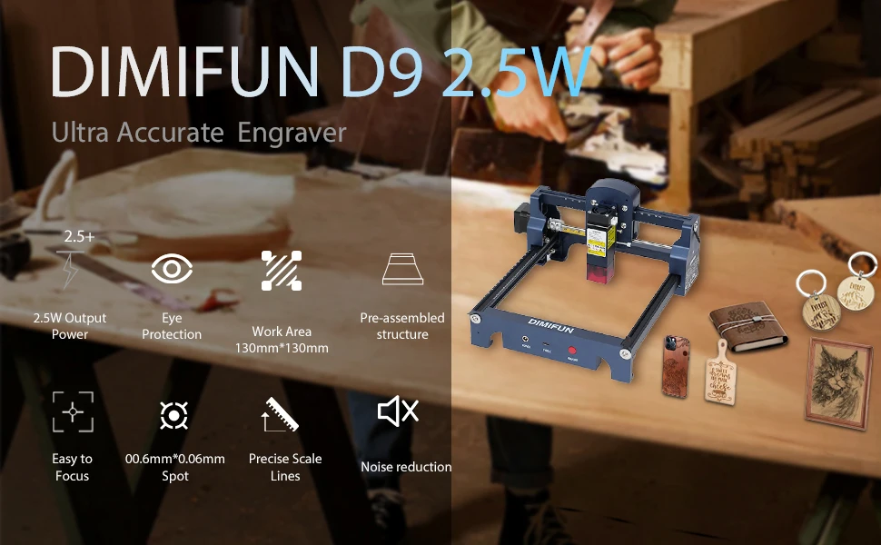 DIMIFUN A25 2.5W Laser de bureau à vendre Machine de gravure 130*130mm Machine de gravure Laser sur bois
