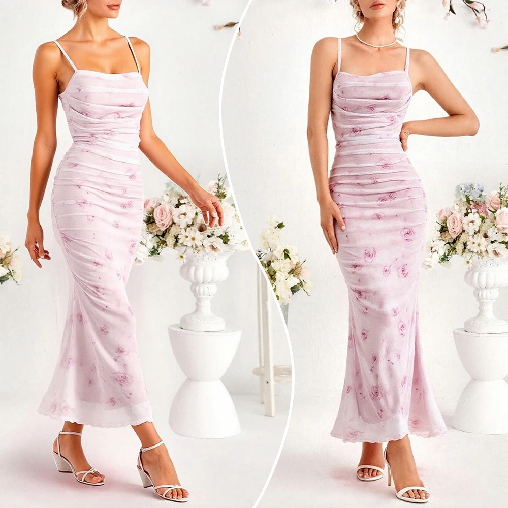 فساتين Bodycon النسائية 2025 فستان كامي ذو قصة ضيقة ولطيف وفتحة رقبة مربعة بدون أكمام وتصميم طيات #1