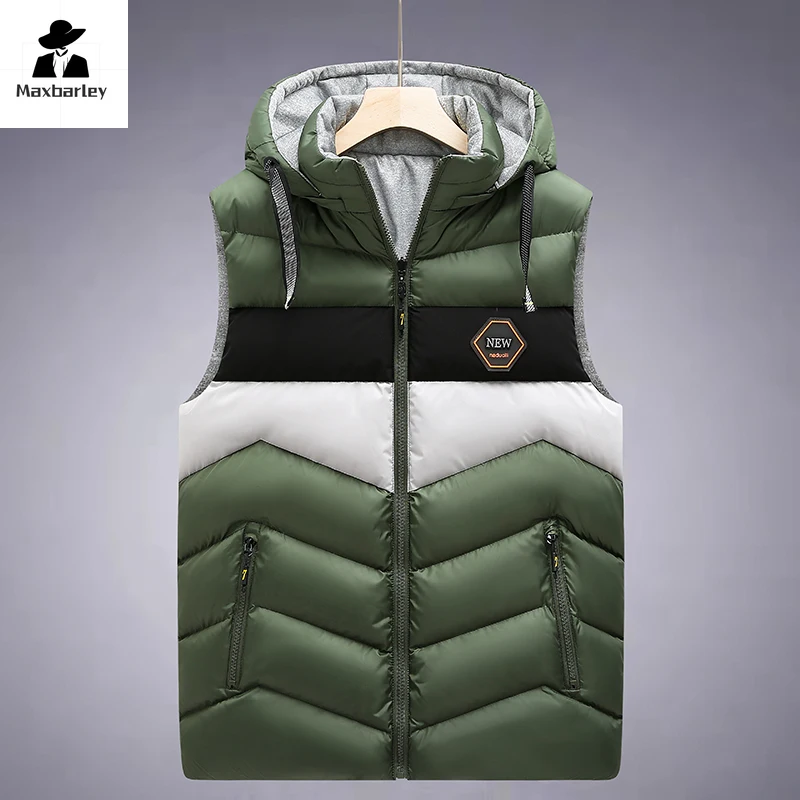 2024 Nieuwe Winterjasvest Herenmerk In Kleur Bijpassende Dubbelzijdige Katoenen Warme Jas Outdoor Sport Afneembaar Vest Met Capuchon