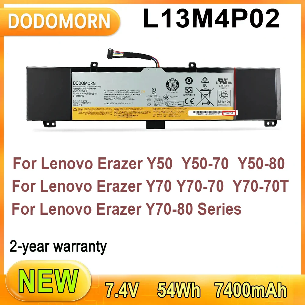 Batería del ordenador portátil L13M4P02 para Lenovo Erazer Y50 Y50-70 Y50-80 Y50P-70 Y70-70 Y70-80 Y70-70T Series 7,4 V 54Wh L13N4P01