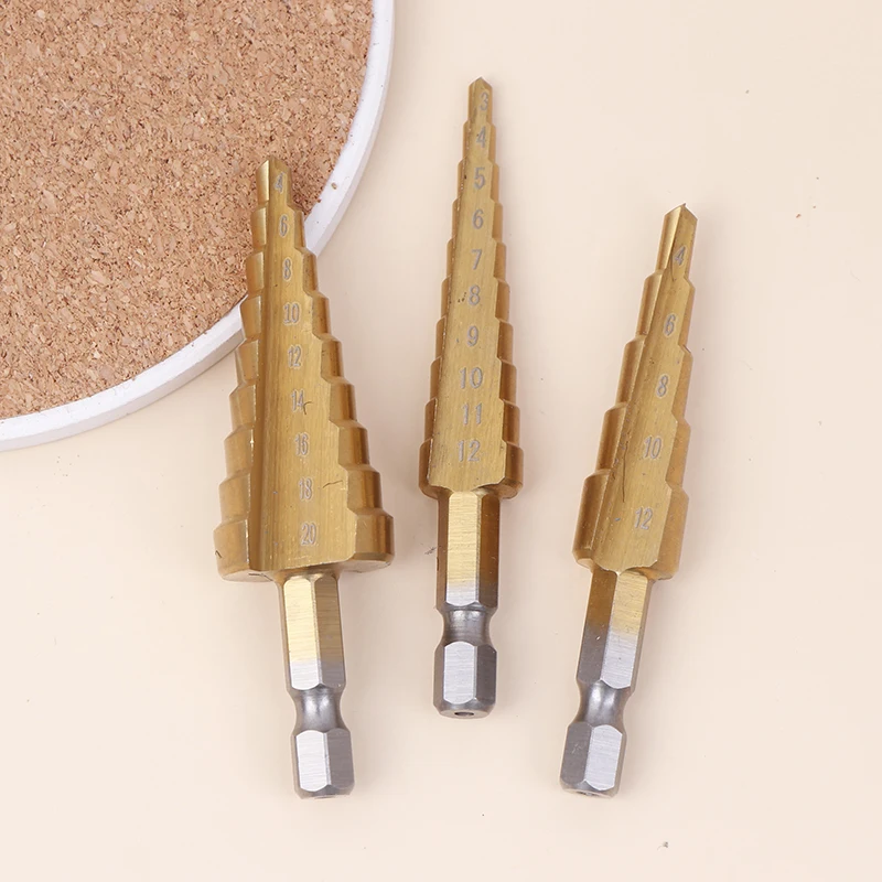 3-12/4-12/4-20mm Small Three Piece Set Hexagonal Handle Titanium Plated Ladder Drill Tower Drill Bit Set