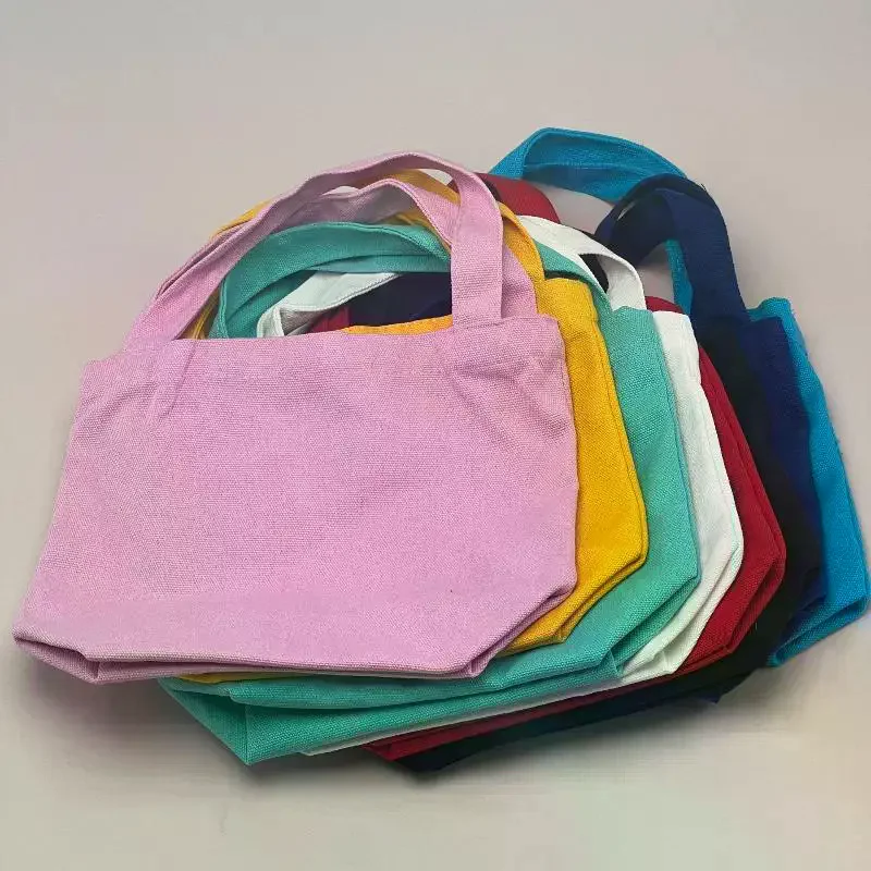 Korean Canvas Tote Bag Simple Solid Color Shopping Bags Small Bags For Daily Shopping Travel Folding Carrying Handbag Pouch