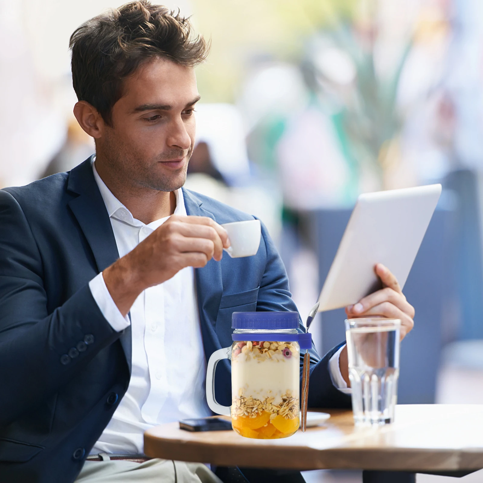 

Overnight Oats Container Glass Breakfast Cup Spoon Portable Oatmeal Jar Anti-Leak Porridge Cup Creative Food Storage