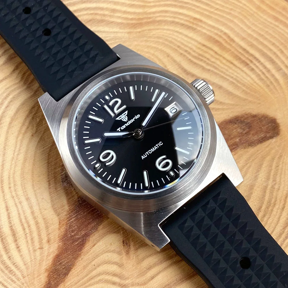 Tandorio NH35A 38mm 200m wodoodporny Diver Pilot automatyczny zegarek mechaniczny mężczyźni cyfry kopuła szafirowe szkło wafel pasek