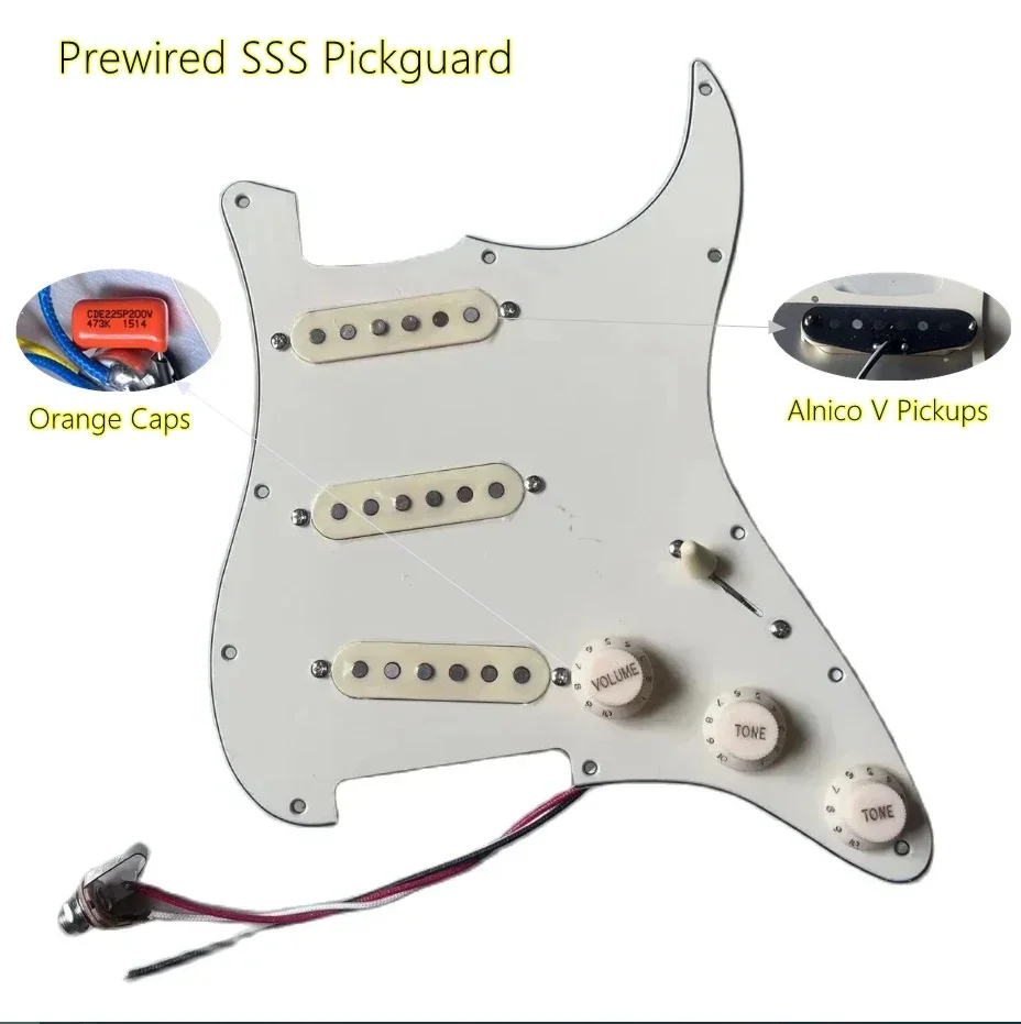 

Prewired Loaded ST Pickguard With SSS Alnico 5 Single-coil Pickups Set For ST Electric Guitar