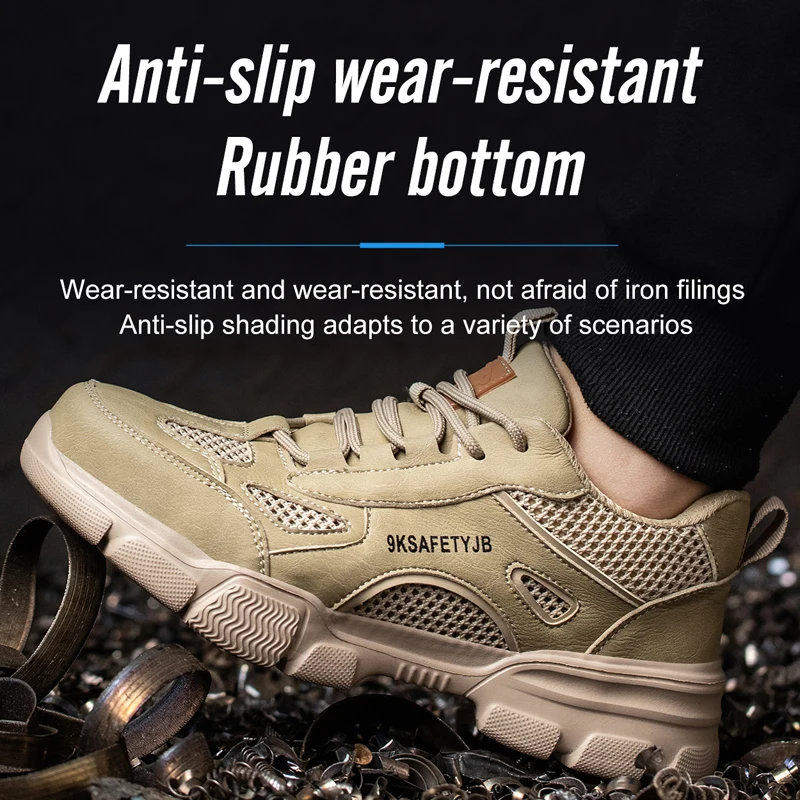 Arbeits schuhe hohl atmungsaktiv Stahl Zehen stiefel leichte Sicherheits arbeits schuhe rutsch fest für Männer Frauen männliche Arbeit Sneaker – Detail 5