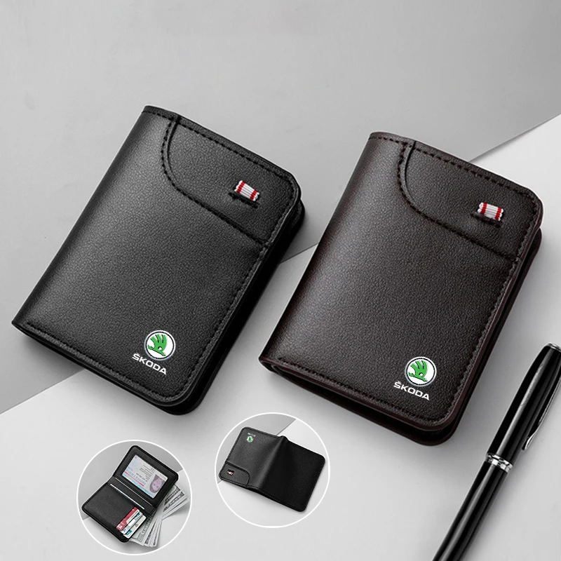 Dompet Lembut Mobil Dompet Kartu Kredit Mini Kulit Dompet Kecil Portabel untuk Skoda Octavia A5 A7 RS Fabia Superb Rapid Yeti Kodiaq