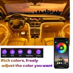 Car Interior Ambient Atmosphere Light App Remote RGB LED Neon Strip Flexible EL Wire Decor 12V DIY Night Glow Lighting