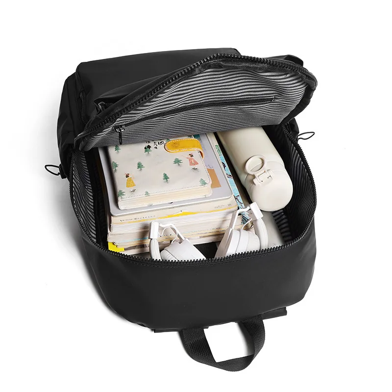 حقيبة كمبيوتر محمول بلون عادي كاجوال بسيطة متعددة الطبقات جيب حقيبة ظهر ذات سعة كبيرة 15.6 بوصة حقائب كتف مزدوجة للكمبيوتر المحمول #4