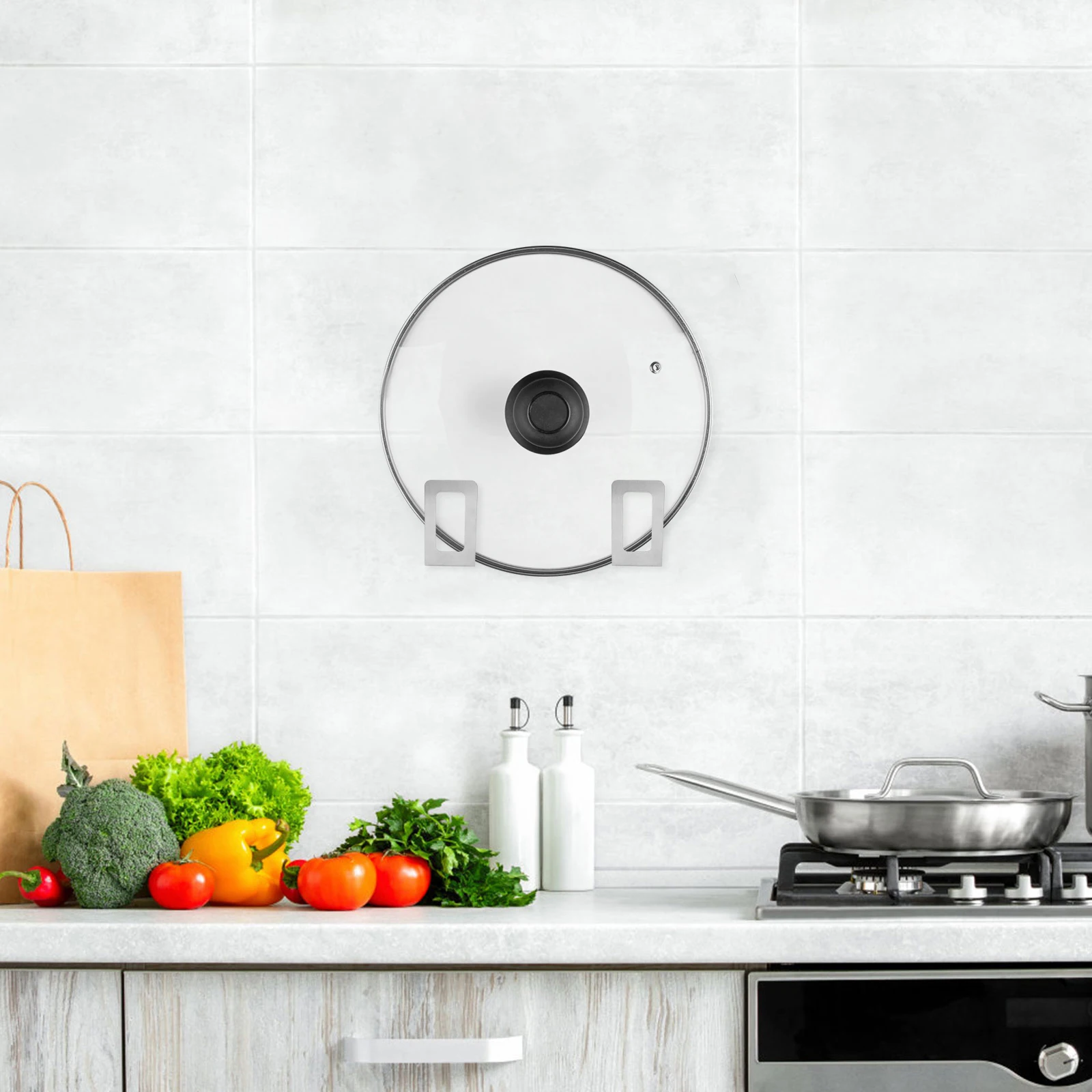 

Wall Mounted Pot Lid Holders Stainless Steel Kitchen Accessories Pan Cover Racks Strong Bearing Capacity Fast