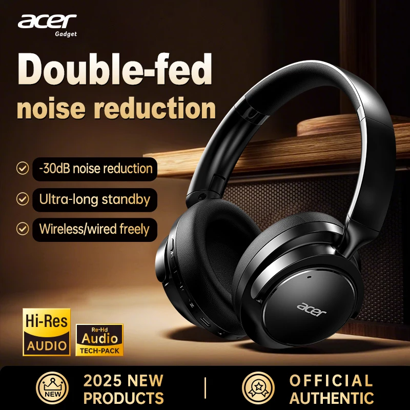 Acer Ohr560 Over-Ear Wireless Bluetooth Headphones, Foldable, with Built-In Microphone, Stereo Sound, Active Noise Cancellation, Compatible with 3.5mm Audio Cable, Suitable for Work, Travel, and Gaming