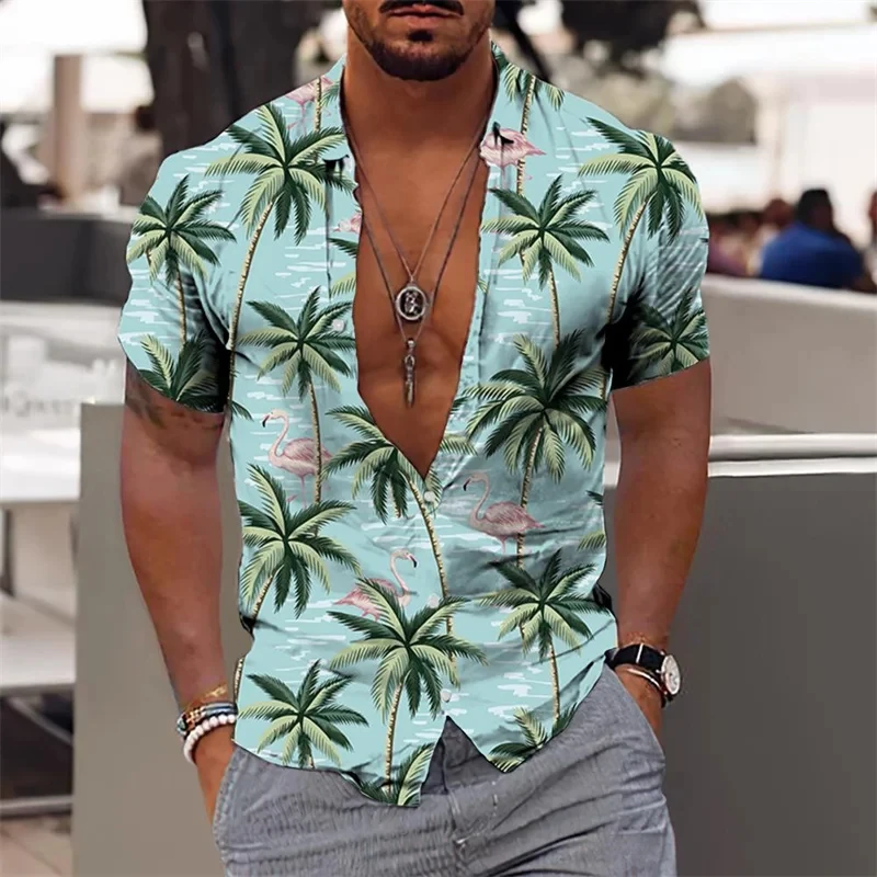 Coconut Tree 3d Retro Print Men\'s Shirt Casual Short Sleeved Summer Shirt For Men Clothing Breathable Hawaiian Shirt Men