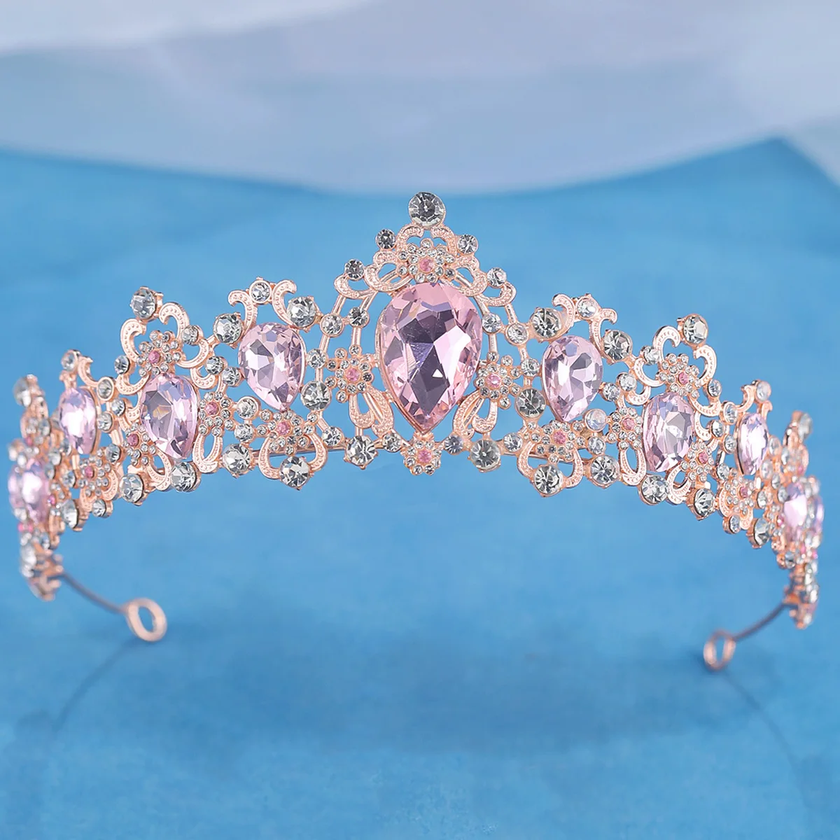 Sweet Rose Gold Crown Headband with Simulated Flower For Women Girls Photo Shoot Hair Accessory view 6