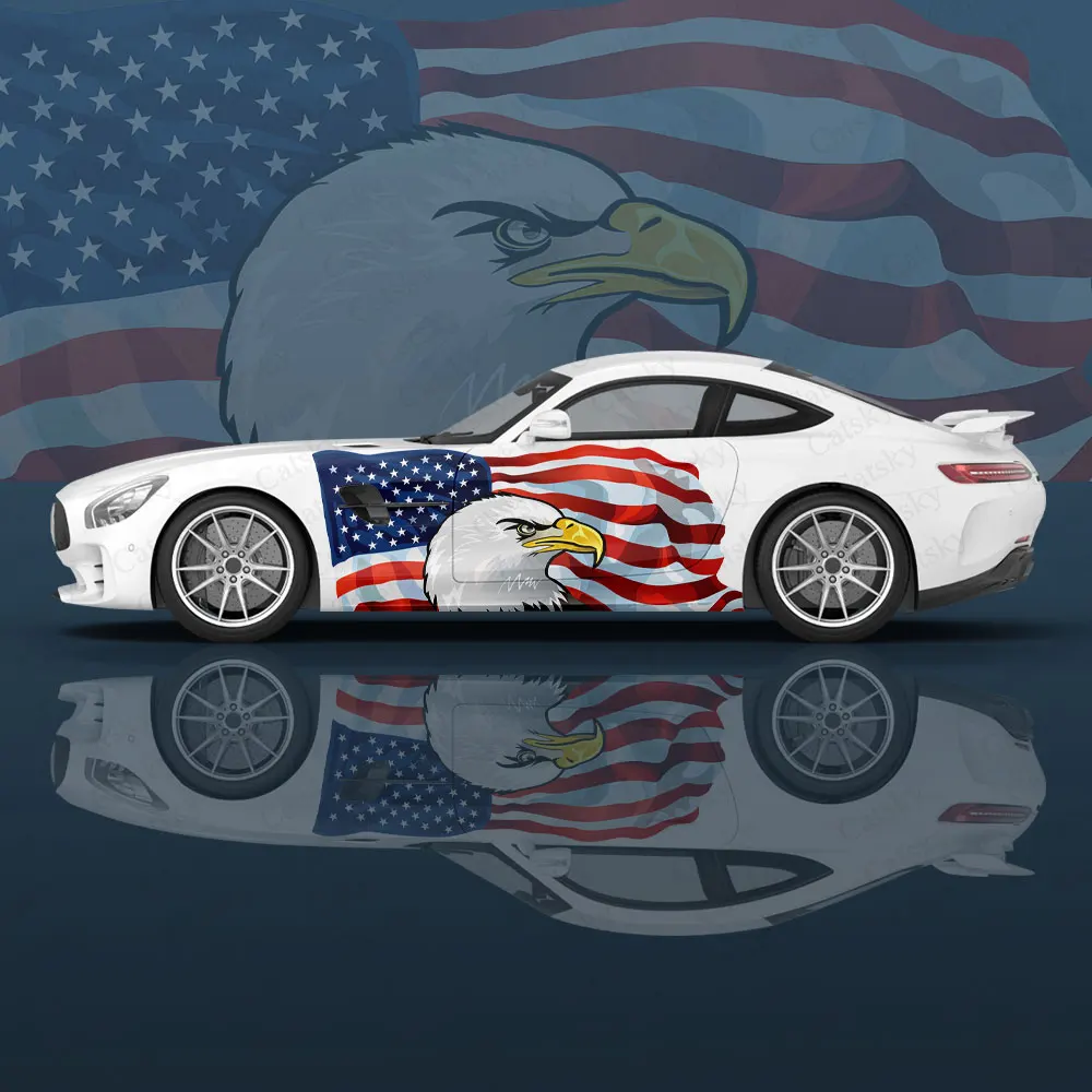 

Custom America Flag Eagle Car Wrap Protect Sticker Independence Day Car Decal Sticker Car Body Appearance Decorative Sticker