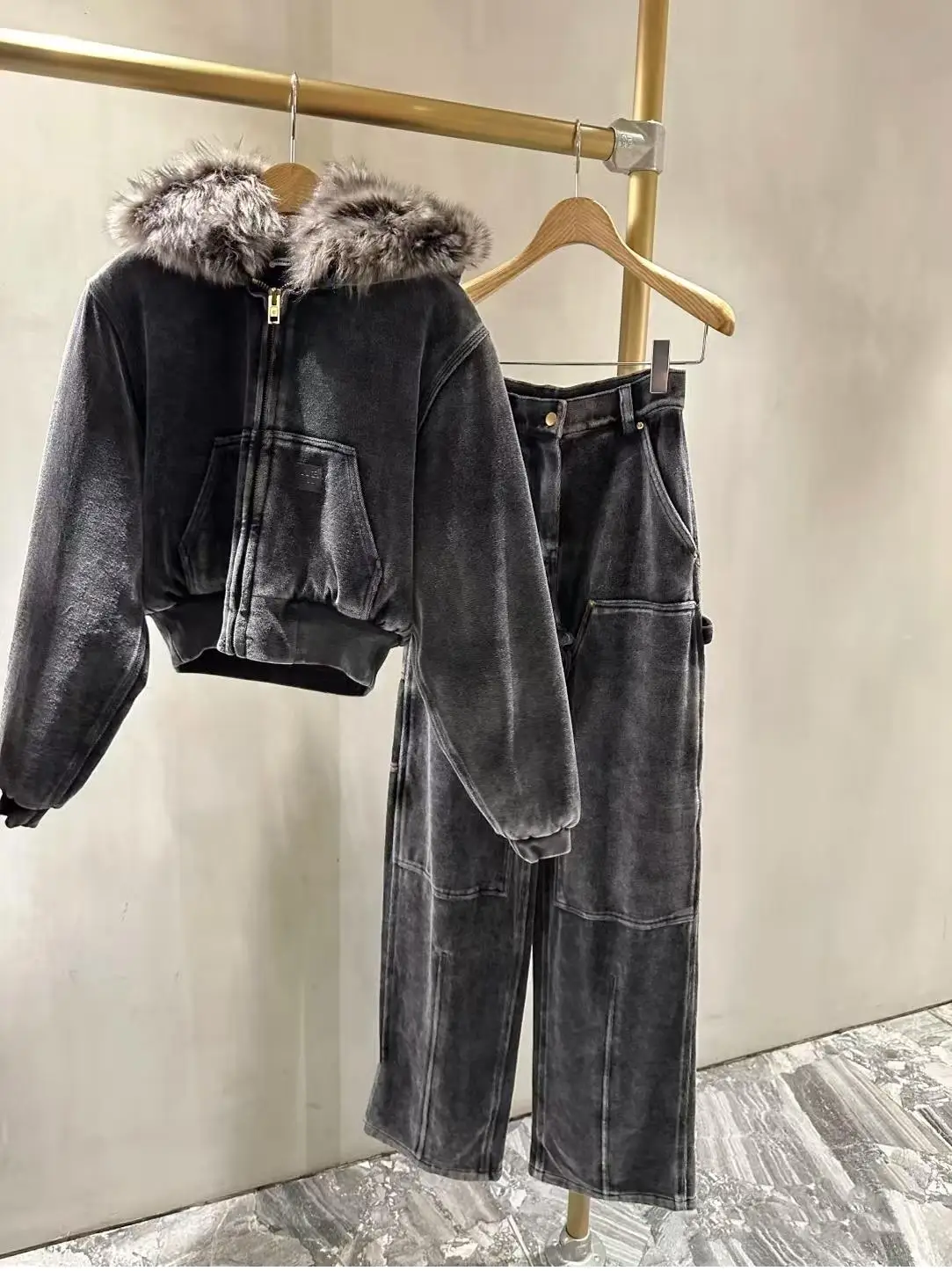 

xandерbird Vintage Faux Suede Zipper ort Coat with Waist Cinching Thiened Long Sve Hooded Jaet for Women